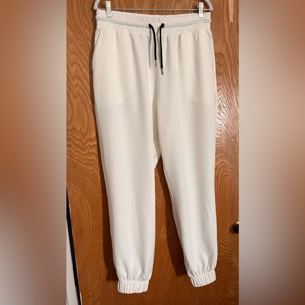 Zara White Joggers with Black Drawstring